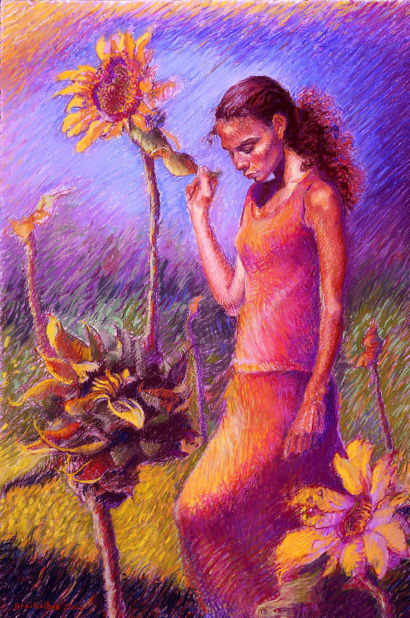 Woman Among the Sunflowers Painting by Ellen Dreibelbis