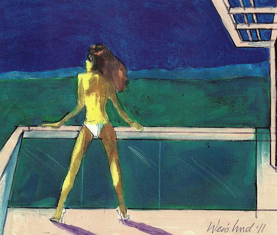Landscape Painting - Woman In White Bikini On Home Deck 3D by Harry WEISBURD