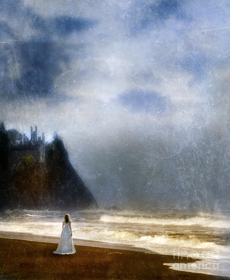 Woman on Beach With Castle in Background Photograph by Jill Battaglia