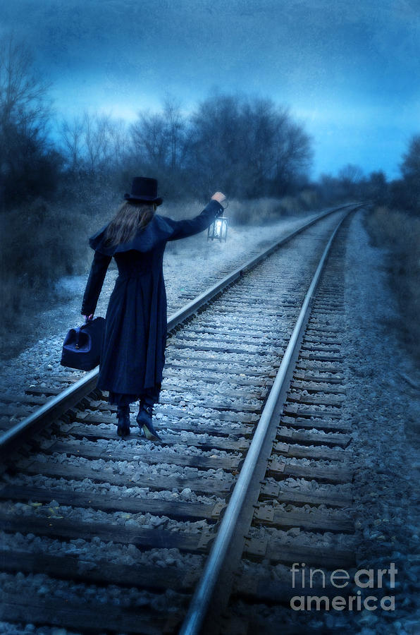 Woman on Tracks Night Photograph by Jill Battaglia