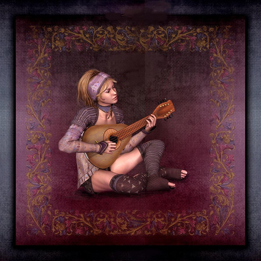 Woman playing the lyre Digital Art by John Junek