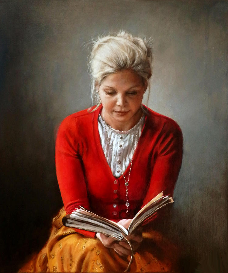 Woman Reading A Book Painting by Ralf Heynen