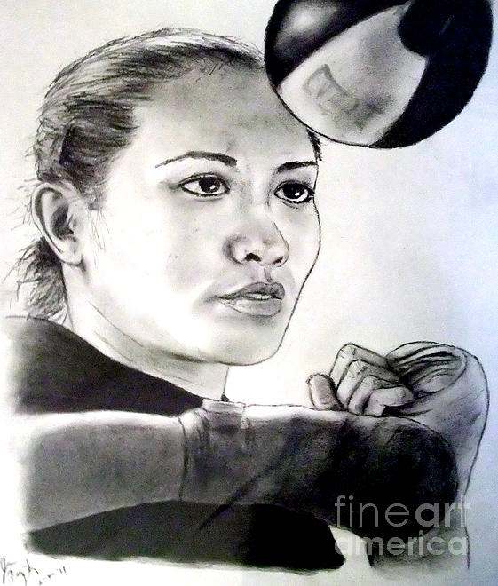 Womans Boxing Champion Filipino American Ana Julaton Drawing by Jim Fitzpatrick