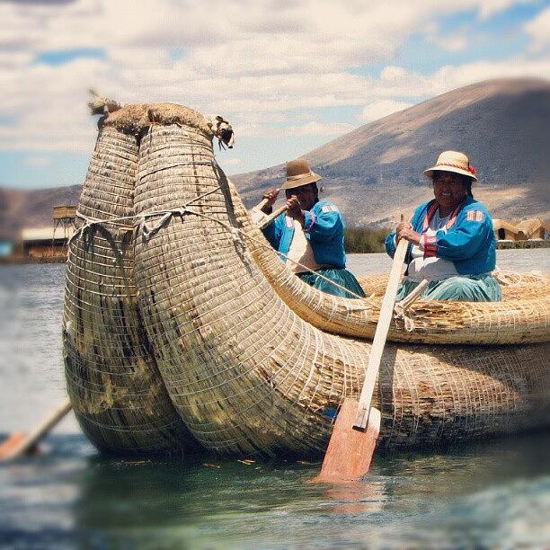 Boat Photograph - #women Having #fun Near #uros #peru by Yannick Menard