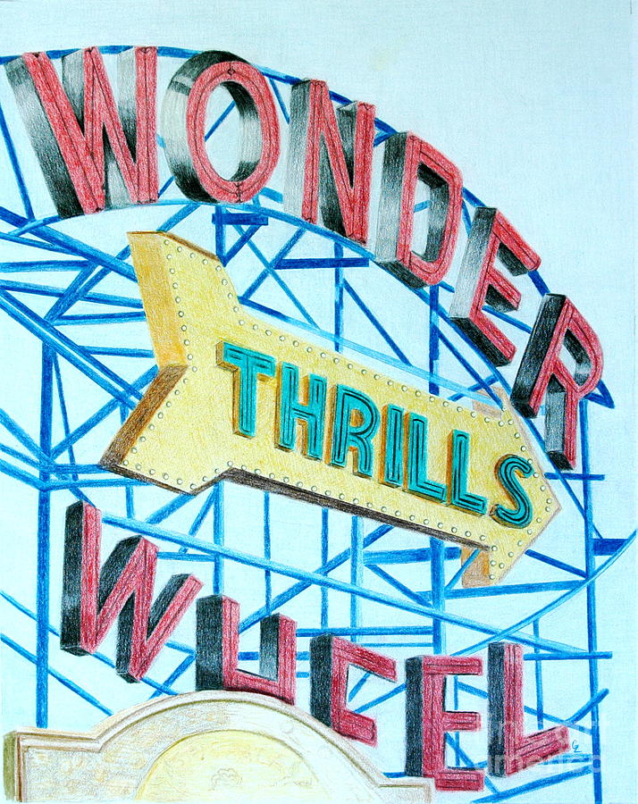 Wonder Wheel Drawing by Glenda Zuckerman