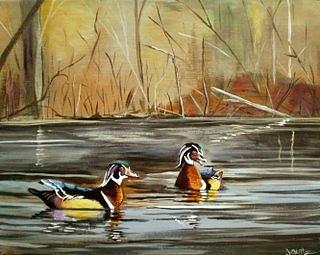 Wild Life Painting - Wood Duck Duo by Janet Glatz