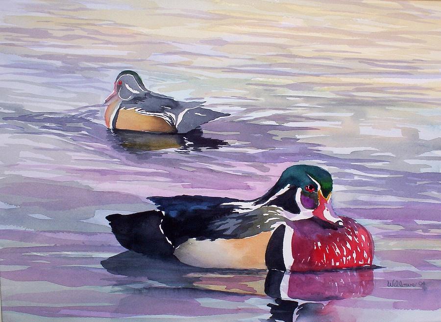 Wood ducks Painting by Richard Willows