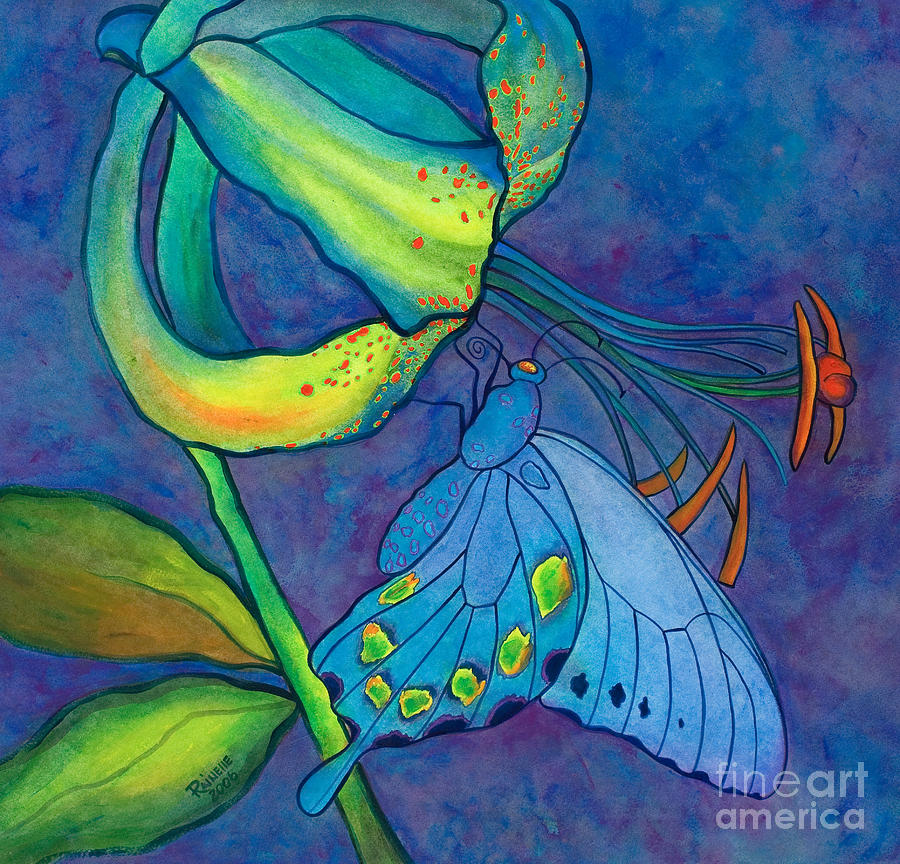 Nature Painting - Wood Lily and Swallowtail by Rainelle Meridith