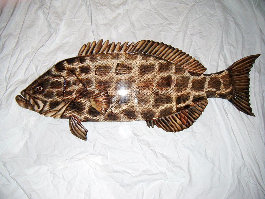 Fish Mixed Media - Wooden Black grouper number 3 by Lisa Ruggiero