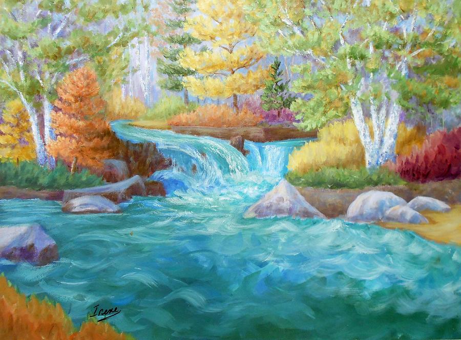 Woodland Stream Painting by Irene Hurdle