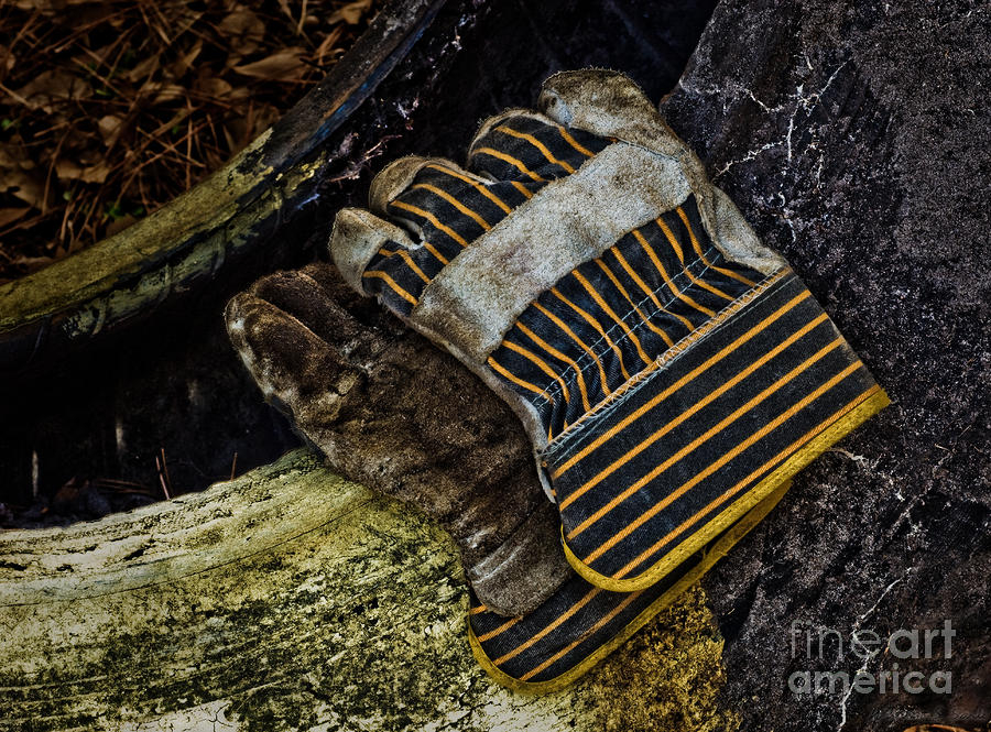 Still Life Photograph - Work Gloves and Tire by Warren Sarle
