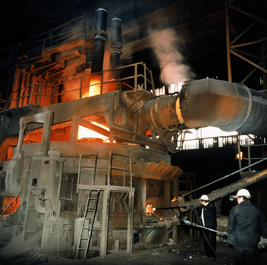 Workers Attending To A Blast Furnace. Photograph by Crown ...