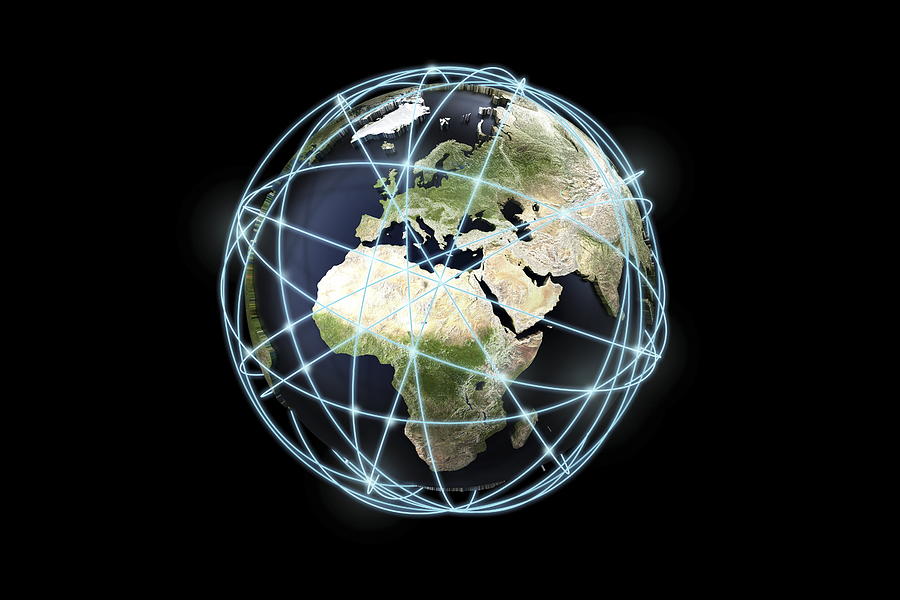 World Globe And Communication Lines, Europe And Af Digital Art by Bjorn Holland