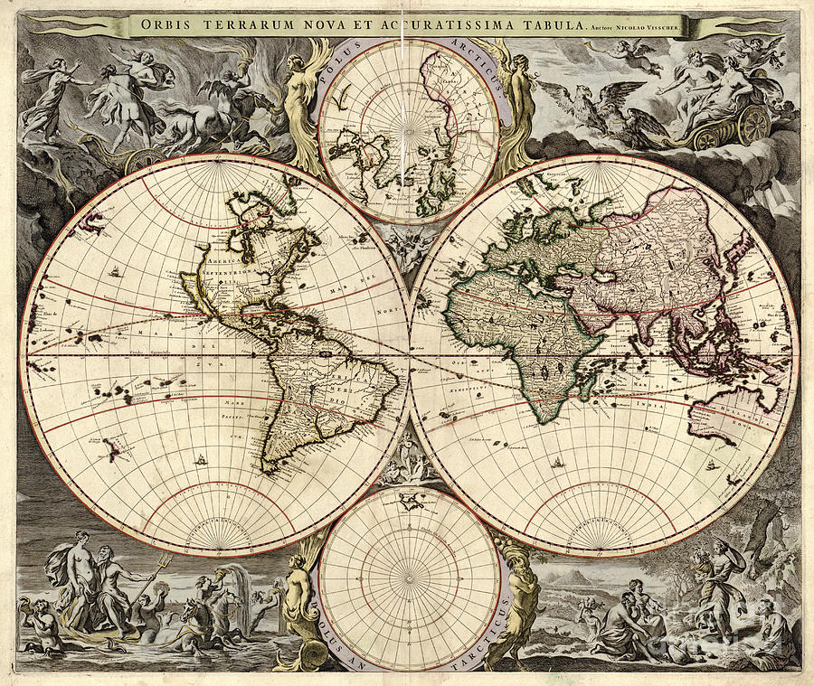 World Map, 1690 Photograph by Photo Researchers