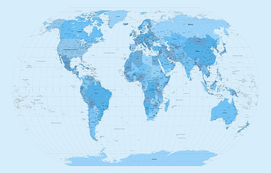 World Map Blues Digital Art by Michael Tompsett