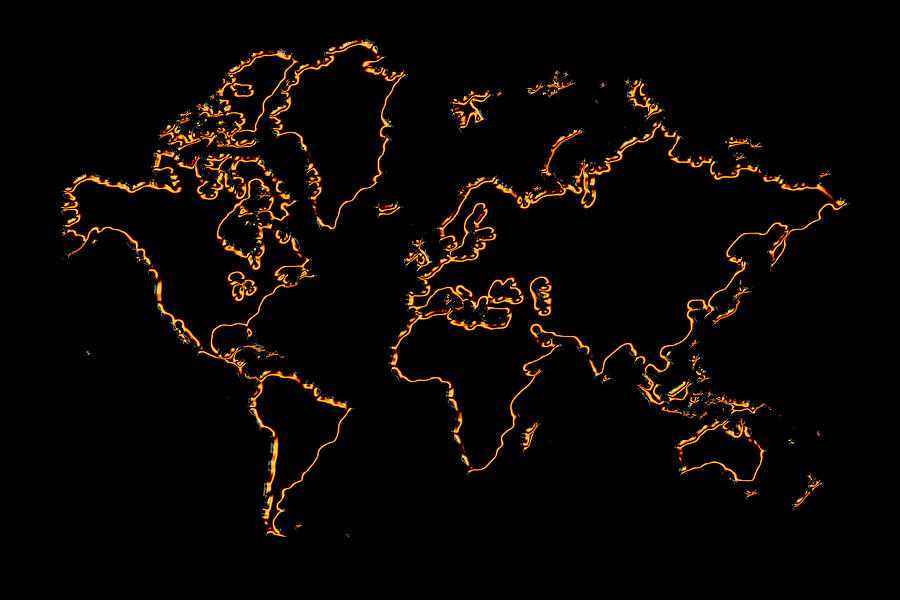 World Map On Fire Photograph by Andrew Fare