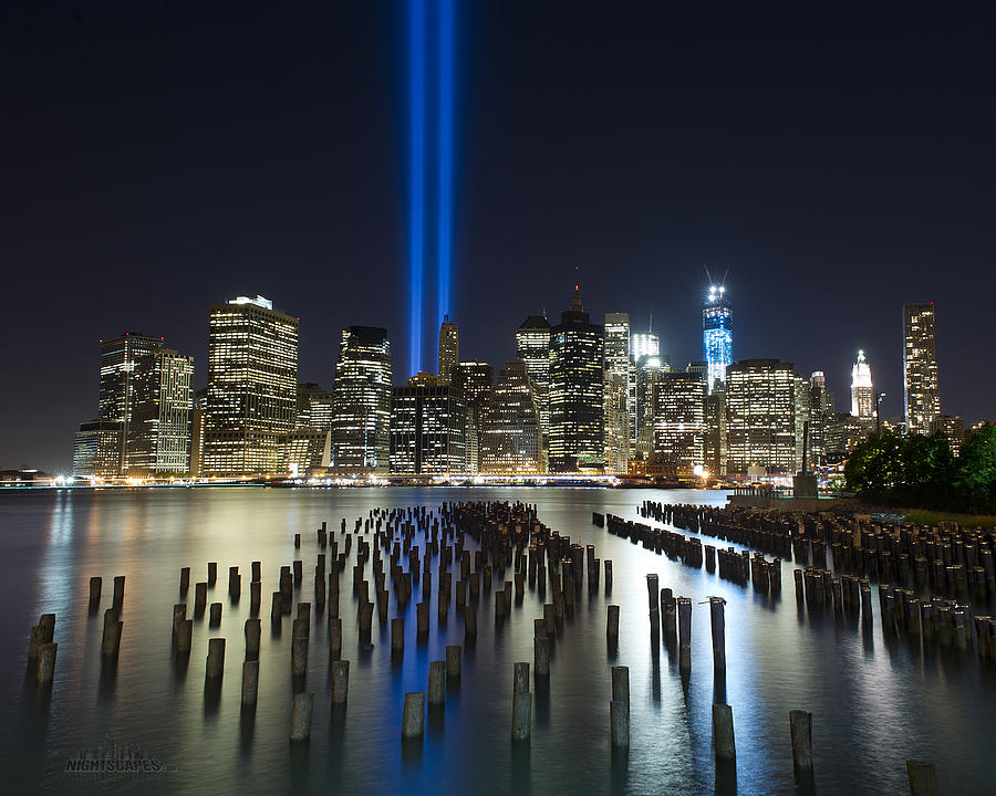 Nightscapes Photograph - World Trade Center Tribute from the Pier by Shane Psaltis