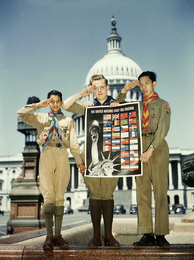 World War II, Three Boy Scouts Photograph by Everett