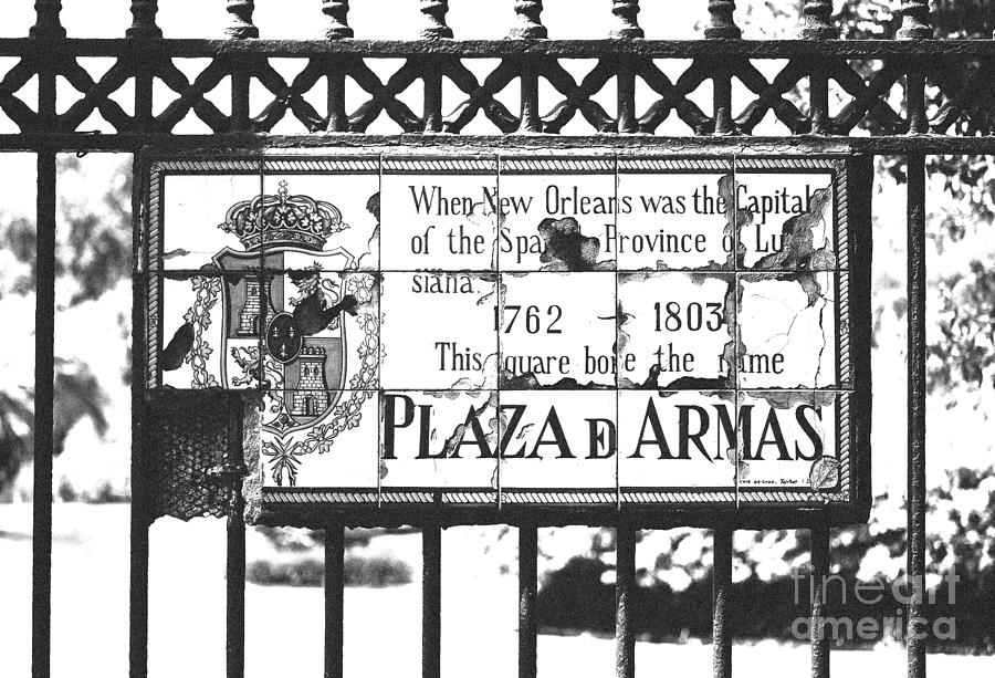 Worn Historic Plaza de Armas Tile Plaque New Orleans Black and White Film Grain Digital Art Photograph by Shawn OBrien