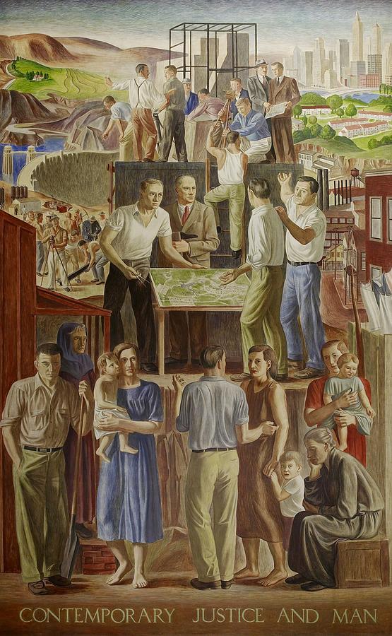 Wpa Mural. Contemporary Justice And Man Photograph by Everett