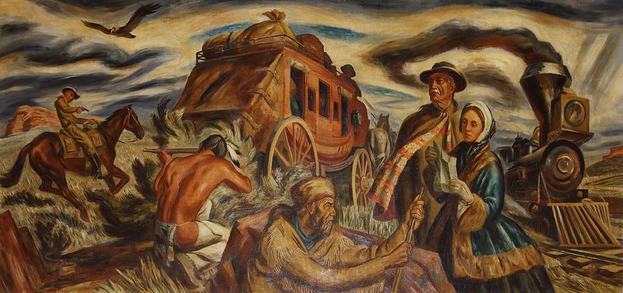 Wpa Mural. Pioneers In Kansas By Ward Photograph by Everett