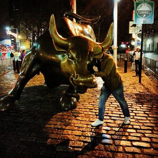 Bull Photograph - #wrestling The #bull! #nystockexchange by Om Bhatia