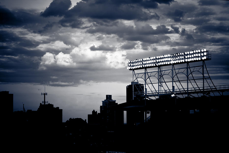 Chicago Photograph - Wrigley Field Light Stand in Black and White by Anthony Doudt