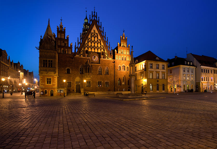 Old Town Photograph - Wroclaw Town Hall At Night by Sebastian Musial