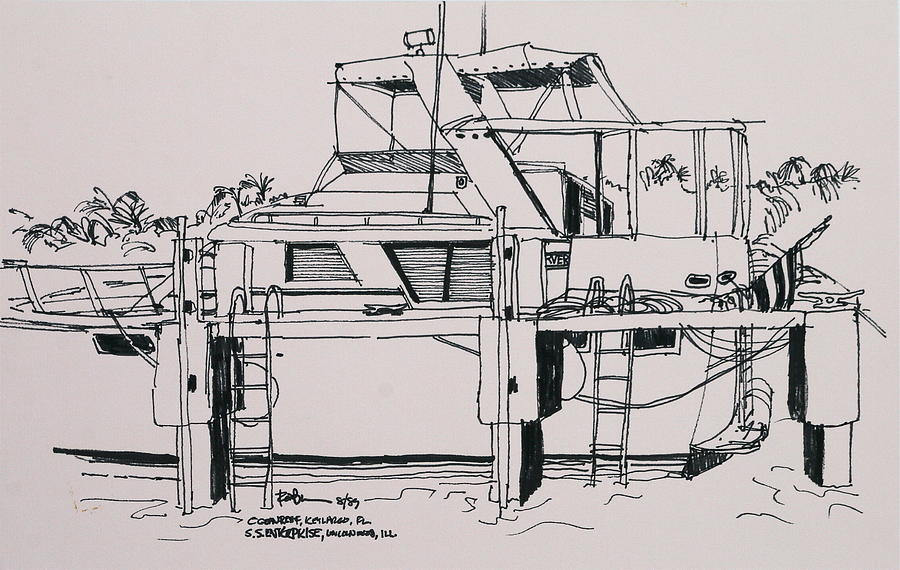 Yacht at Ocean Reef Club in South Florida Drawing by Robert Birkenes
