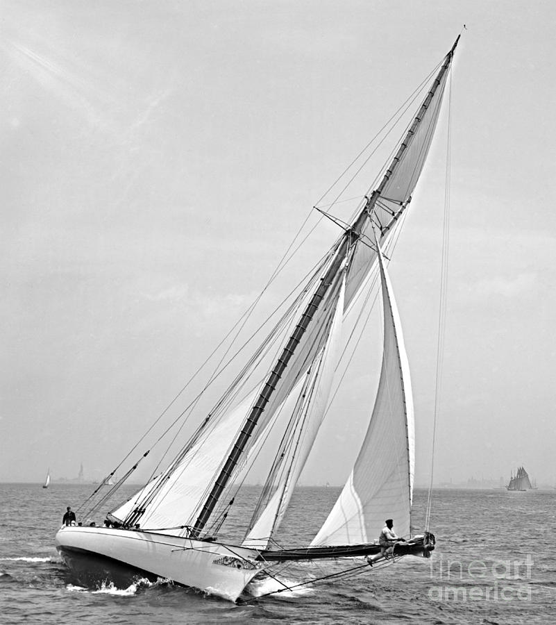 Yacht Shamrock in New York Harbor 1895 BW Photograph by Padre Art