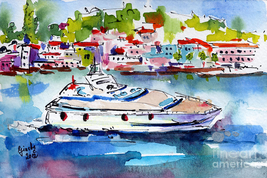 Yachting off the coast of Amalfi Italy Watercolor Painting by Ginette Callaway
