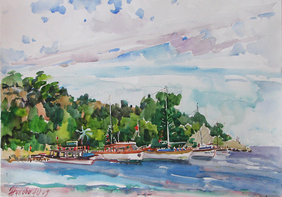 Yachts Kemer Painting by Juliya Zhukova