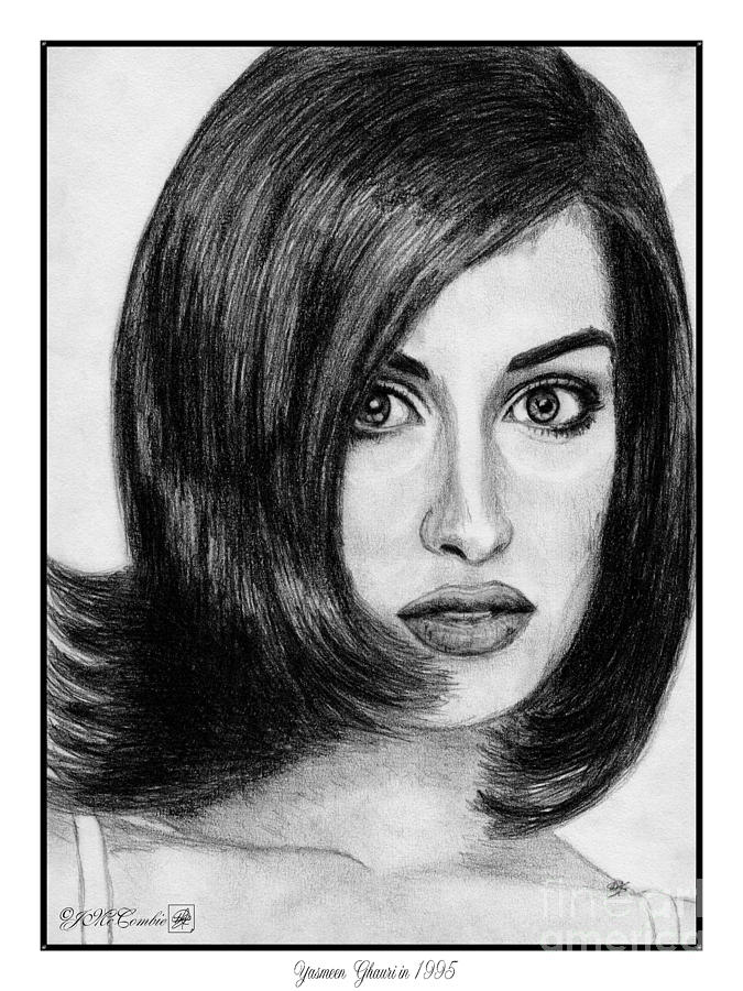 Celebrity Drawing - Yasmeen Ghauri in 1995 by J McCombie