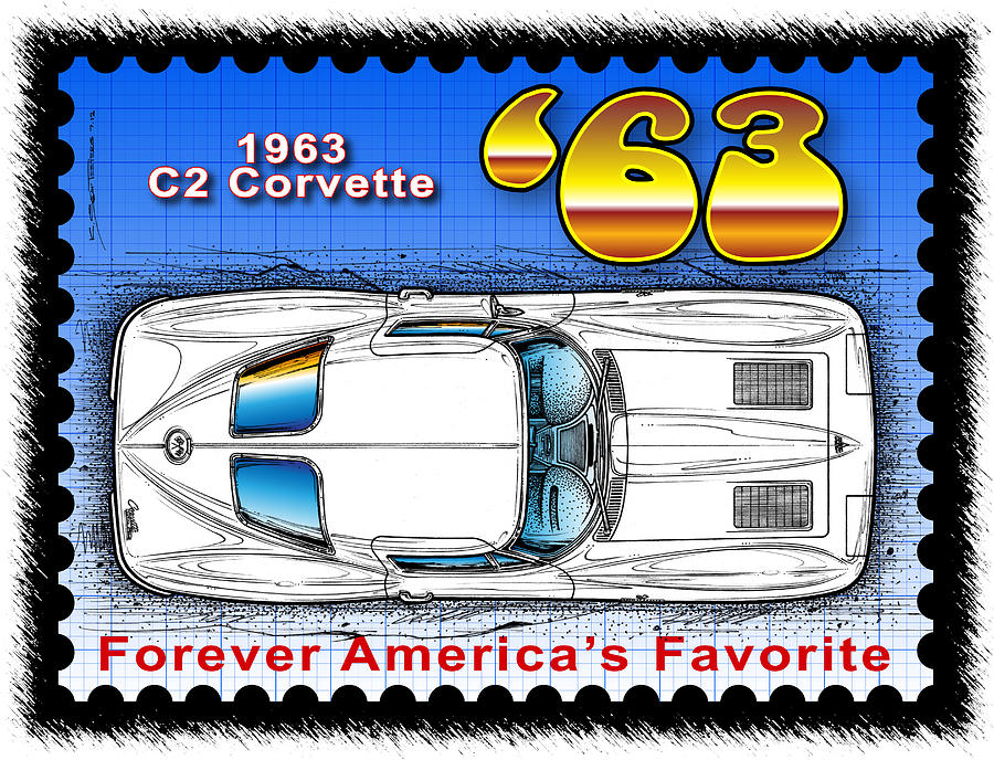 Year-By-Year 1963 Corvette Drawing by K Scott Teeters