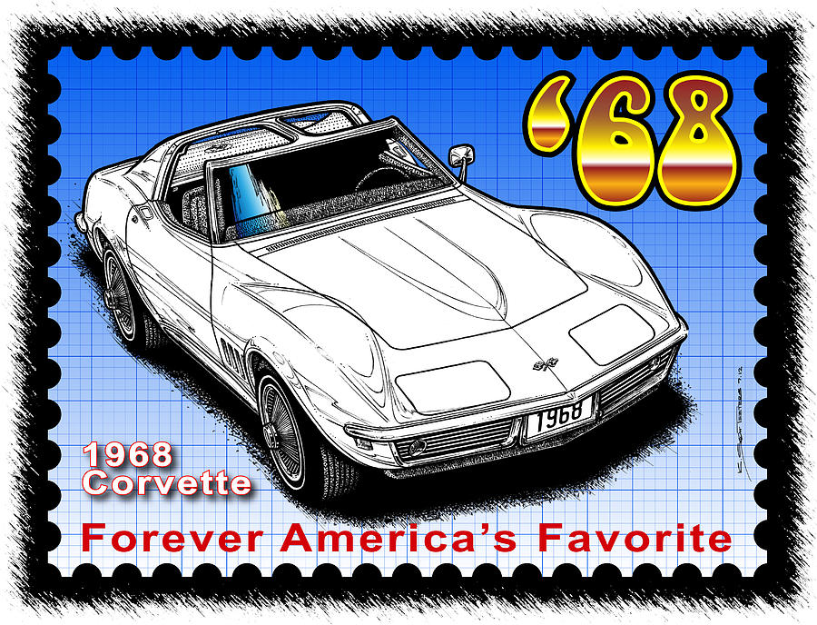 Year-By-Year 1968 Corvette Drawing by K Scott Teeters