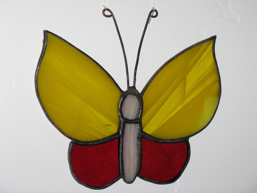 Butterfly Glass Art - Yellow and Red Butterfly suncatcher by Shelly Reid