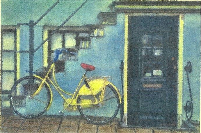Yellow Bike Pastel by John Brisson