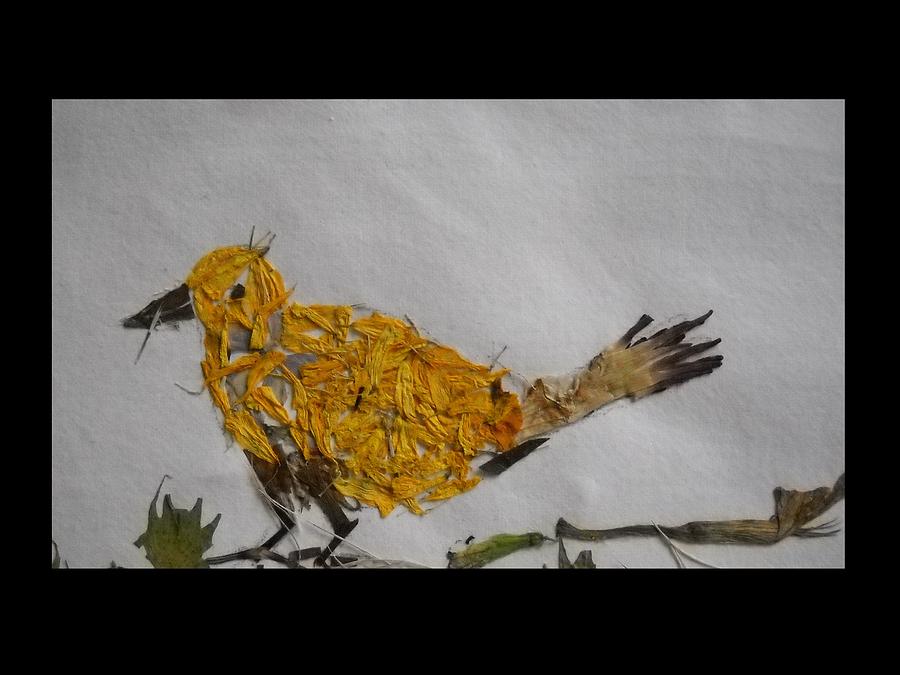 Yellow-Bird withTwig Mixed Media by Basant Soni