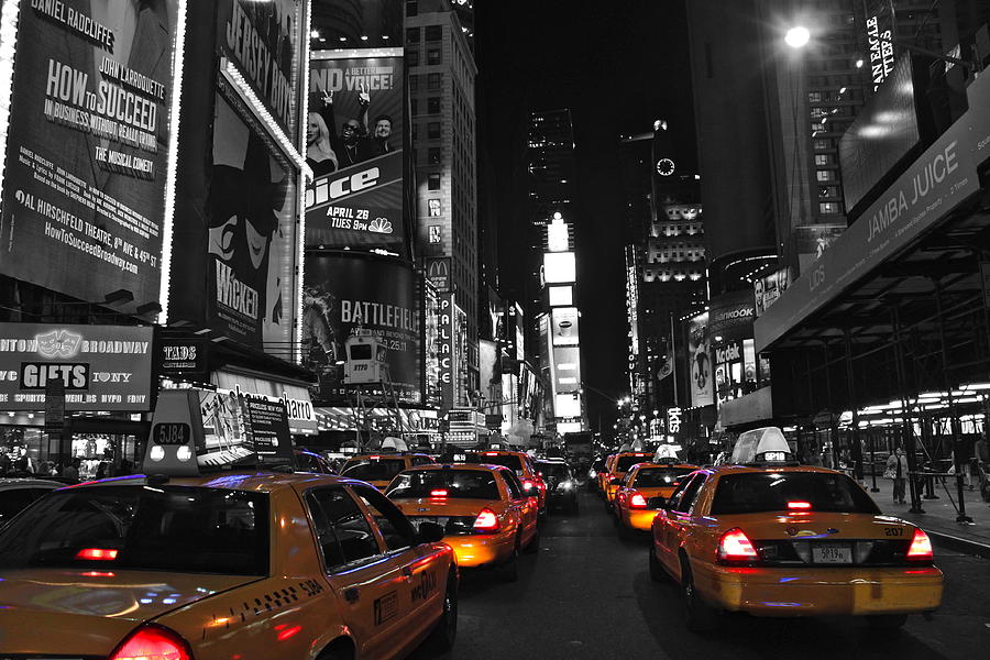 Yellow Cab Photograph - Yellow Cabs in Time Square in New York by Jordan  Drapeau