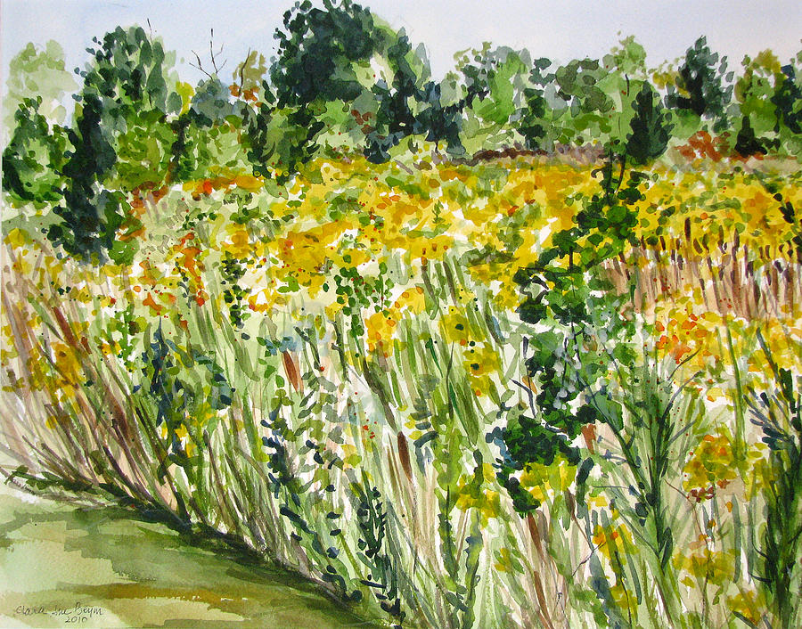 Yellow Field Painting by Clara Sue Beym