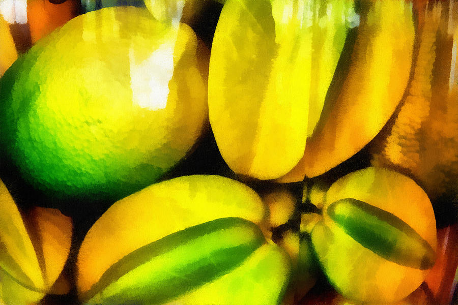Yellow Fruits. Lemon and Carambola. Impressionism Photograph by Jenny Rainbow