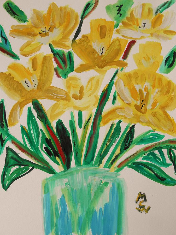 Yellow Iris and Ivy Painting by Mary Carol Williams