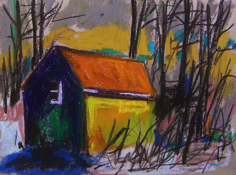 Yellow Line Barn Pastel by John Williams