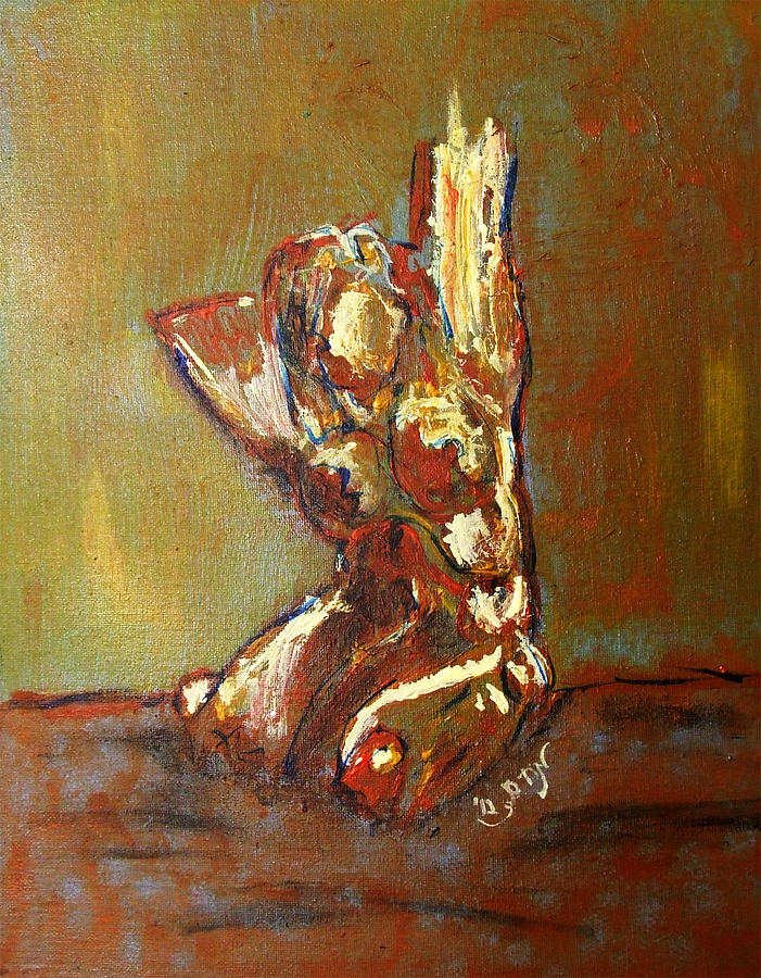 Yellow Orange Expressionist Nude Female Figure Statue Coming Alive Bold Anatomy Painting Painting by MendyZ M Zimmerman