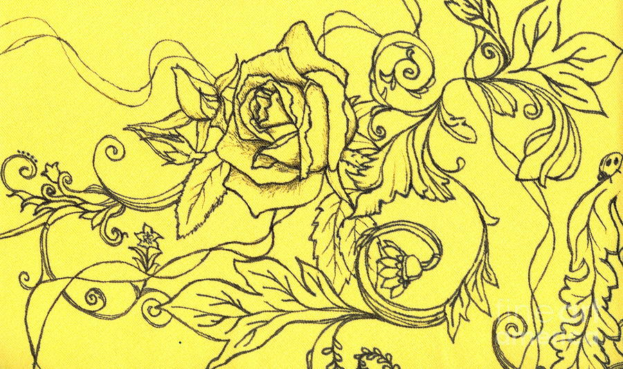 Yellow Rose and Ladybug Drawing by Denise Hoag