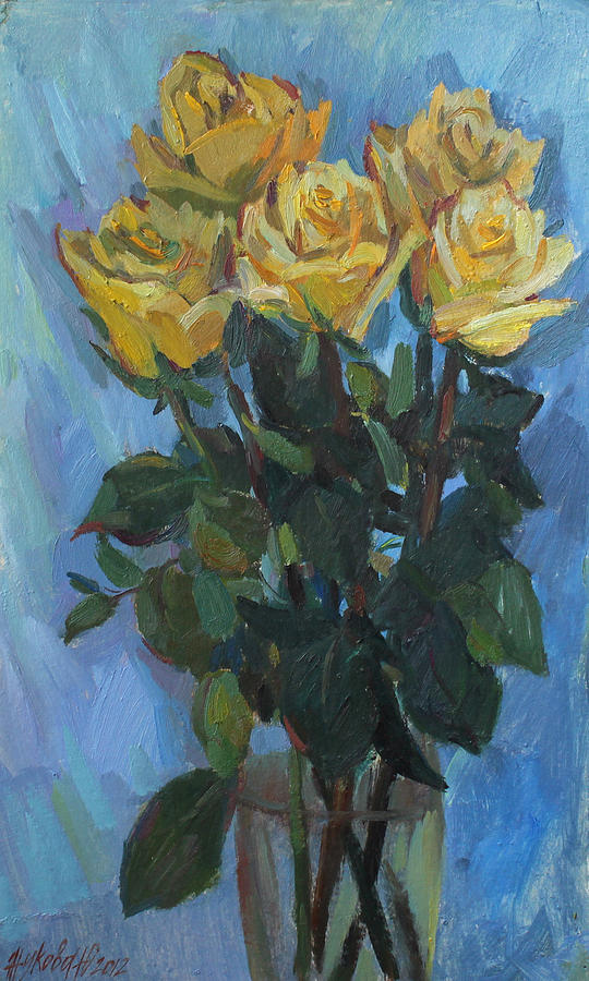 Yellow roses in style modern Painting by Juliya Zhukova