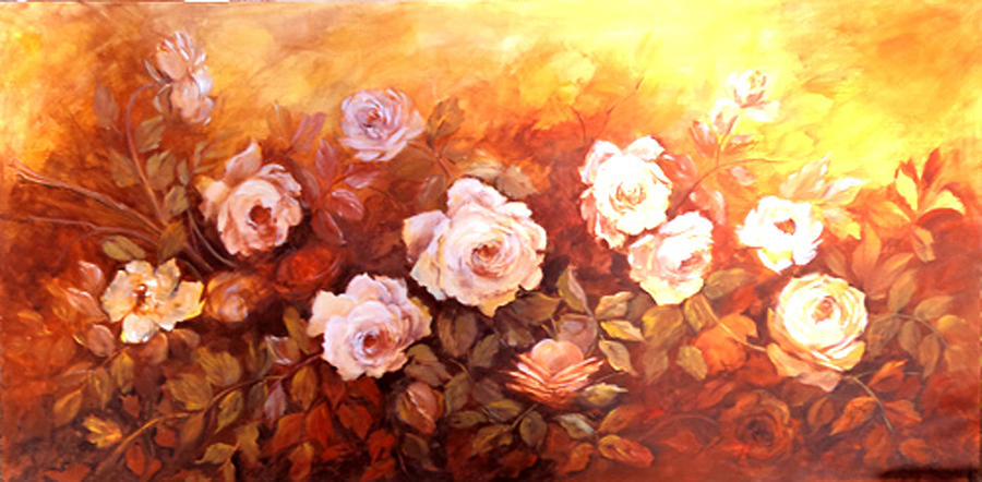 Yellow Roses on Sepia Painting by Patricia Rachidi