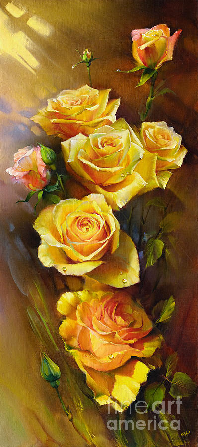 Flower Painting - Yellow Roses by Roman Romanov