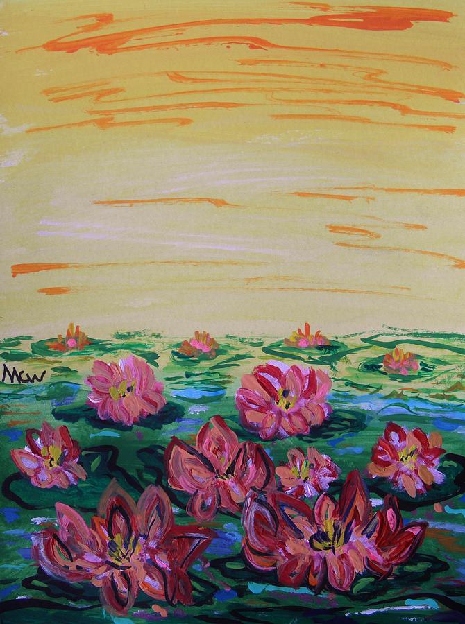 Yellow Sky Pond Painting by Mary Carol Williams