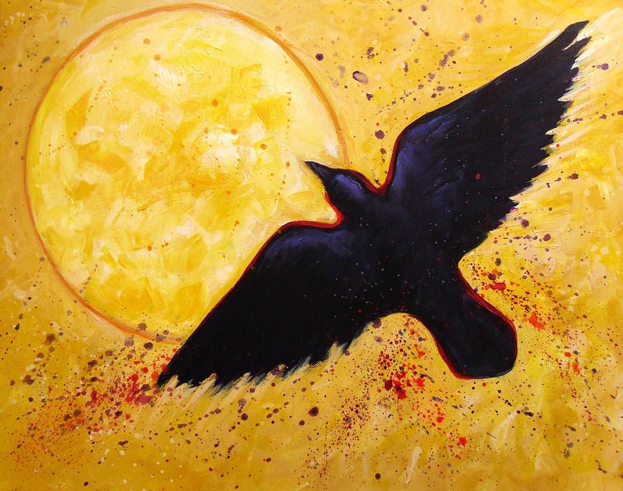 Yellow Sky Raven Painting by Carol Suzanne Niebuhr